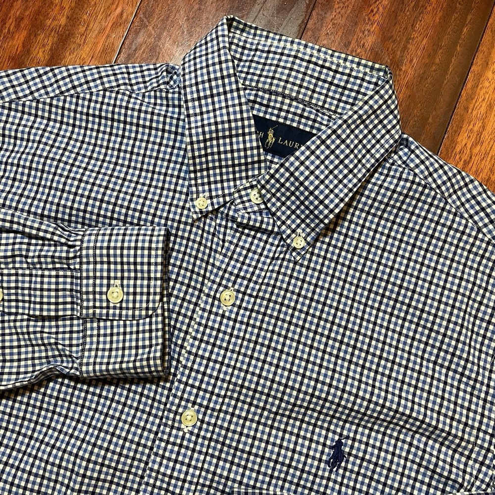 Ralph Lauren Shirt Mens Medium Blue Plaid Long Sleeve Button Down Modern Preppy